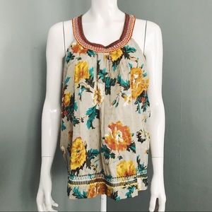 Floral Embroidered Boho Trapeze Top | Size S